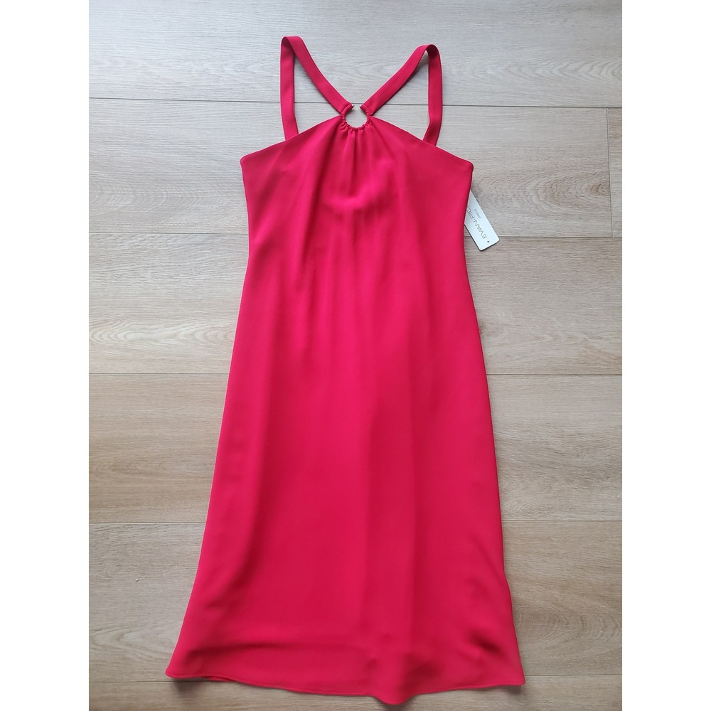 Evan-Picone Red Halter Neck Ring Detail Midi Dress NWT Size 8